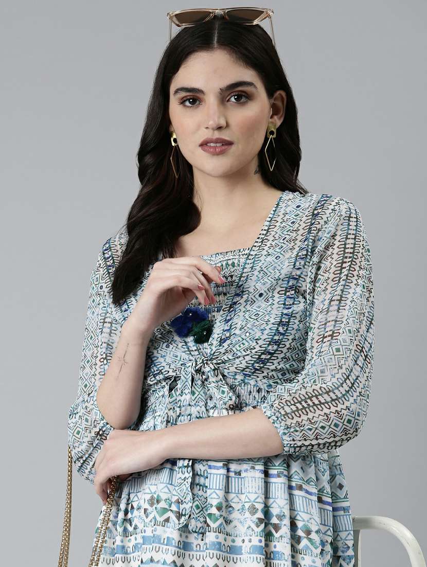 blue printed fit & flare dress - 20249546 -  Standard Image - 4
