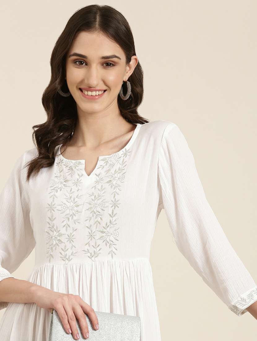 white floral embroidred fit & flare ethnic dress - 20249552 -  Standard Image - 4