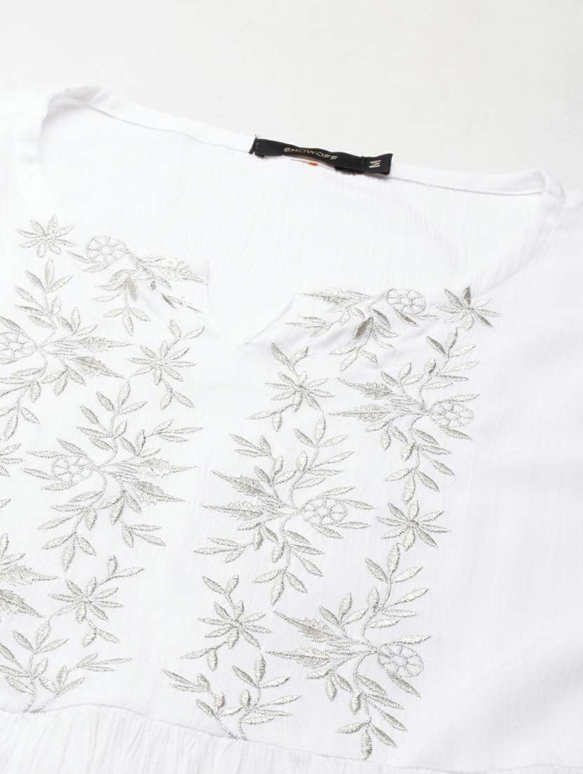 white floral embroidred fit & flare ethnic dress - 20249552 -  Standard Image - 6