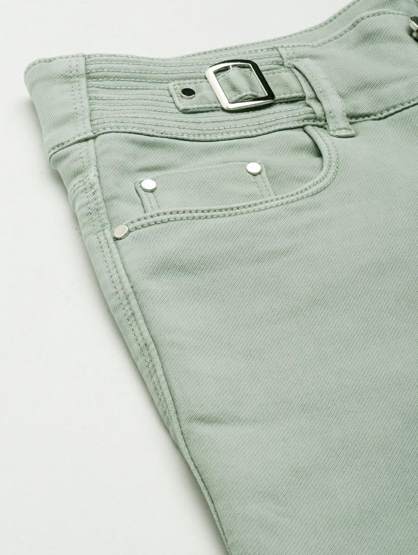 showoff women's high-rise stretchable cropped green straight fit jeans - 20249573 - Standard Image - 6