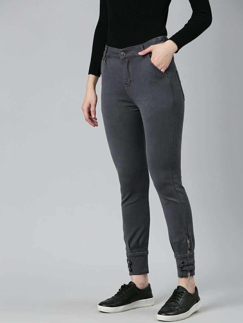 women grey plain jogger fit jeans - 20249582 -  Standard Image - 1
