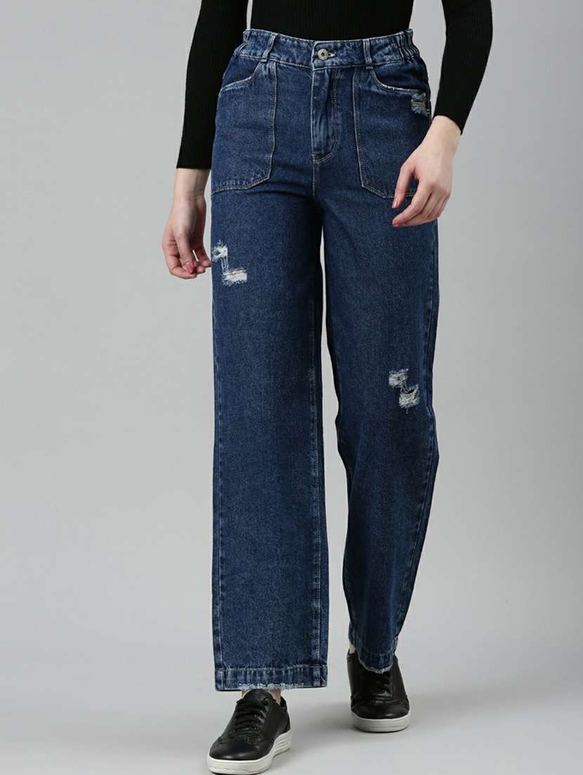 women's distress straight fit jeans