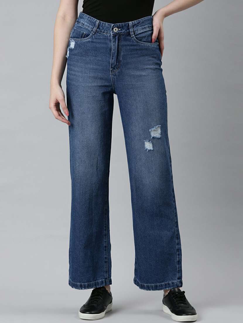women's distress straight fit jeans