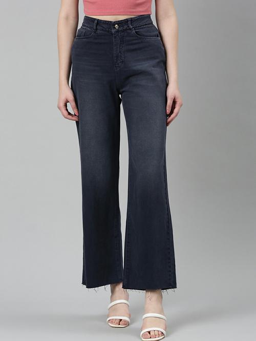 showoff women's high-rise stretchable regular navy blue wide leg jeans - 20249631 -  Standard Image - 0