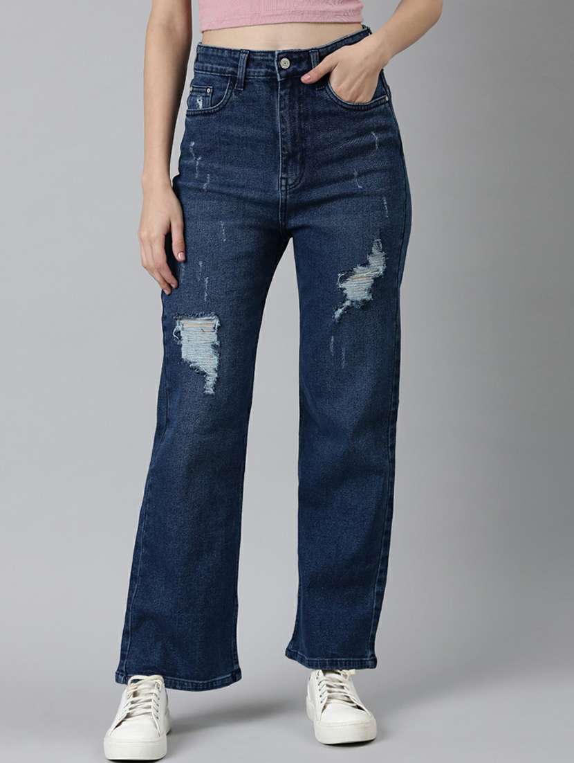 women's distress straight fit jeans