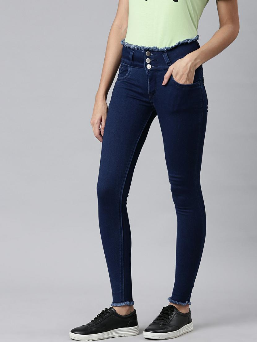 showoff women's high-rise clean look stretchable blue skinny fit jeans - 20249692 - Standard Image - 1