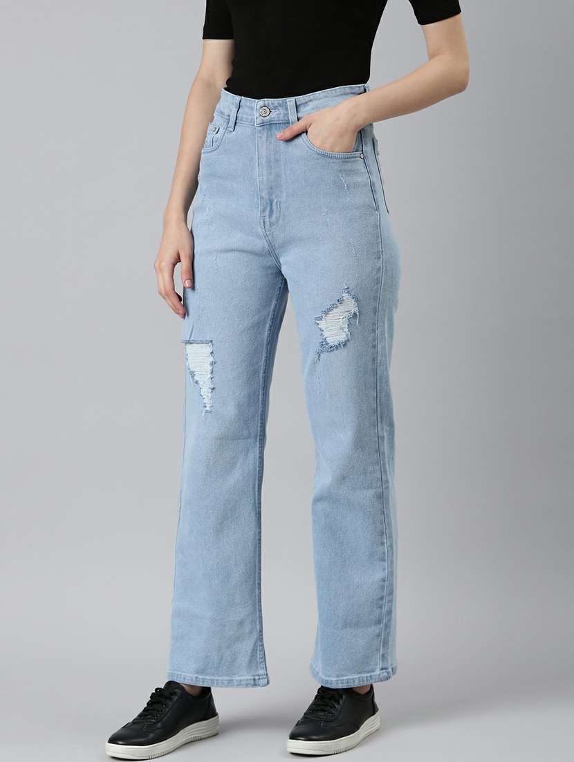women's distress straight fit jeans - 20249732 - Standard Image - 1