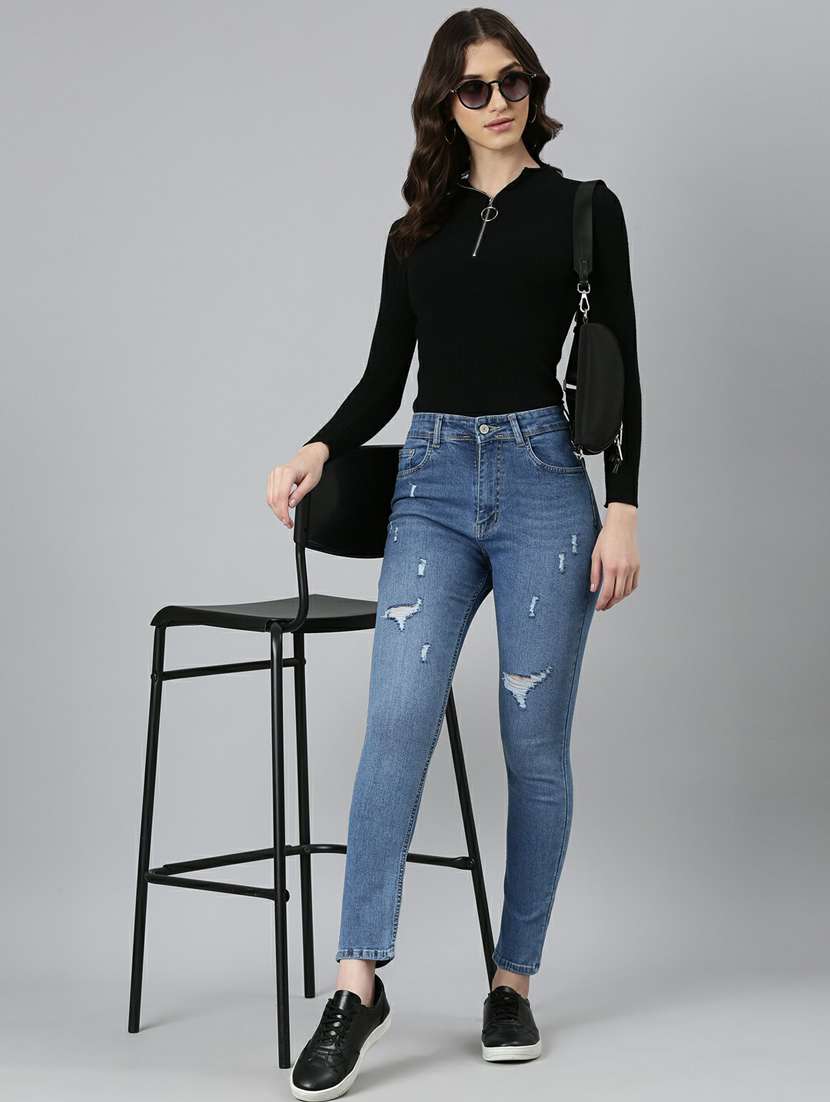 women's distress slim fit jeans - 20249746 - Standard Image - 4