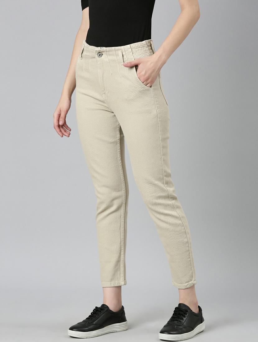 showoff women's high-rise clean look non stretchable beige regular fit jeans - 20249760 - Standard Image - 1