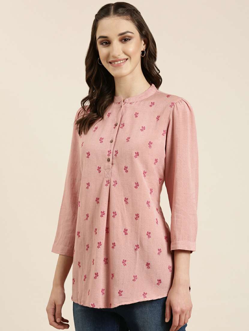 women's mandarin neck peach straight kurti - 20251155 -  Standard Image - 1