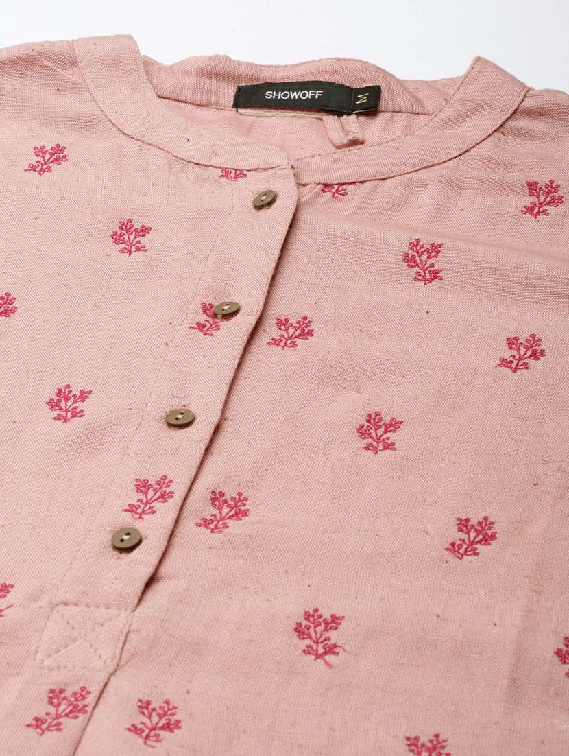 women's mandarin neck peach straight kurti - 20251155 -  Standard Image - 6