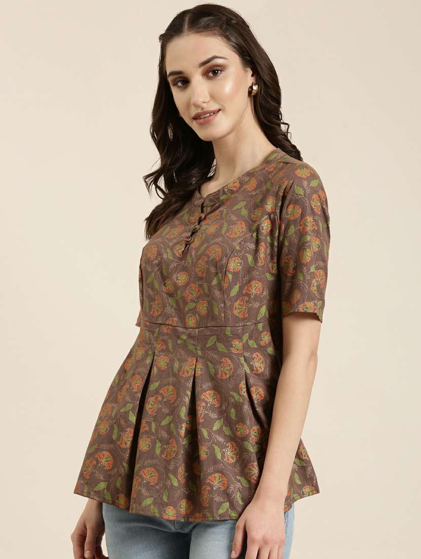 women mandarin collar floral  a-line top - 20251193 -  Standard Image - 1