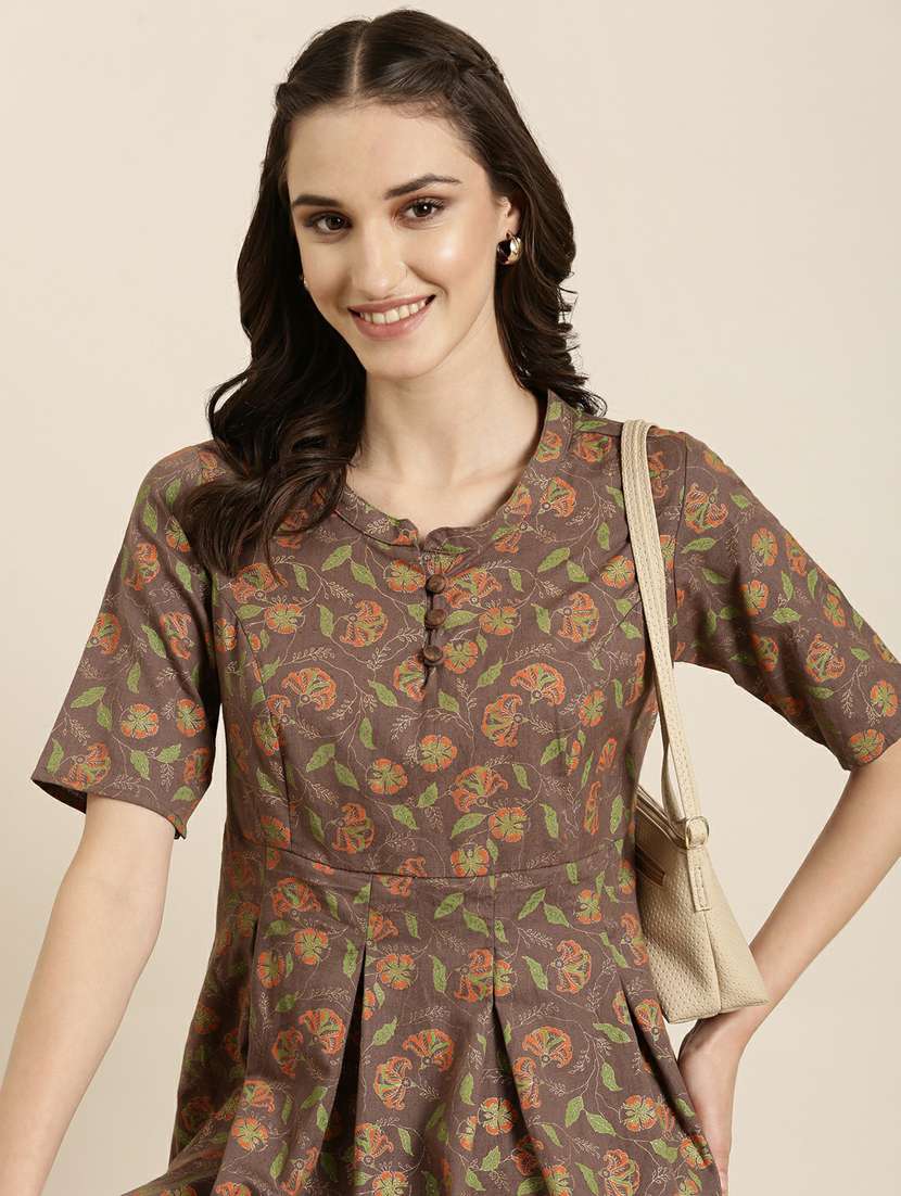 women mandarin collar floral  a-line top - 20251193 -  Standard Image - 4