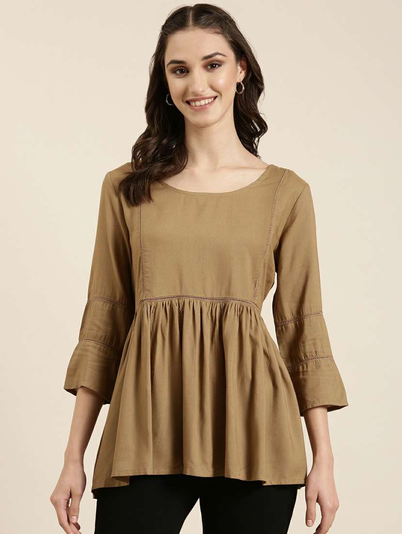 women round neck solid flared ethnic top