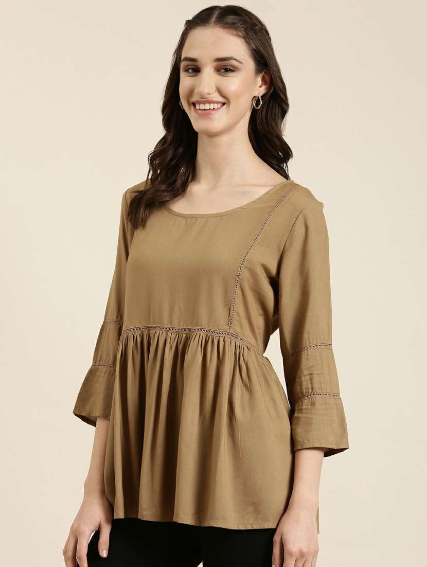 women round neck solid flared ethnic top - 20251195 - Standard Image - 1
