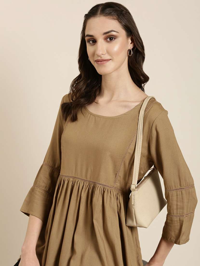 women round neck solid flared ethnic top - 20251195 - Standard Image - 4