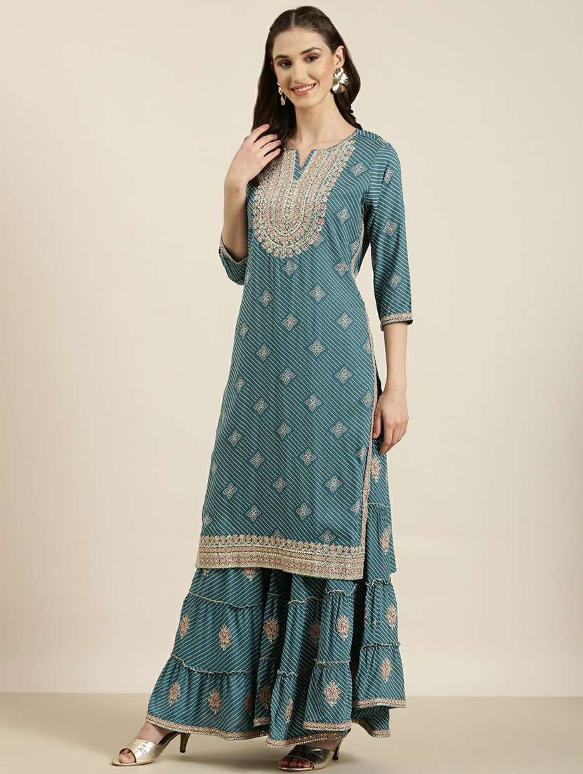 women printed kurta sharara set with dupatta - 20251230 -  Standard Image - 1