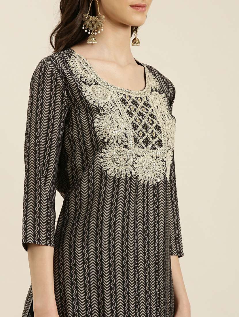 women black printed kurta skirt set with dupatta - 20251234 -  Standard Image - 6