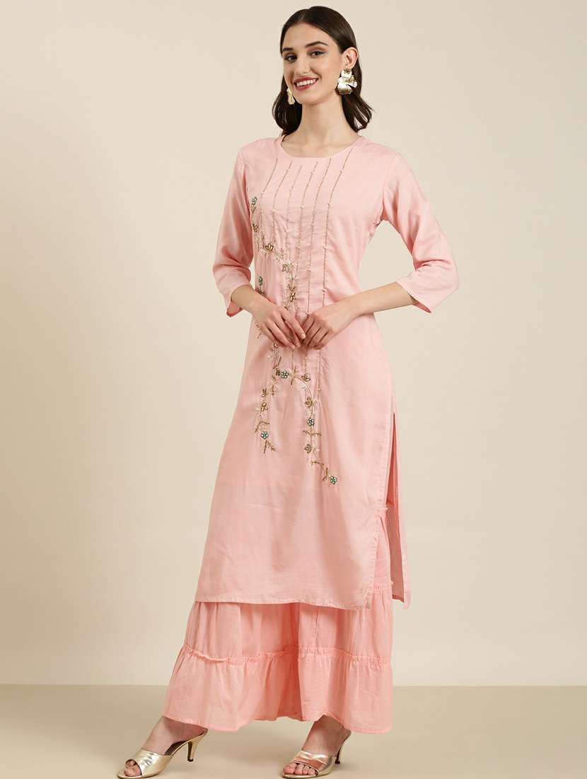 women embroidered kurta sharara set with dupatta - 20251239 -  Standard Image - 1