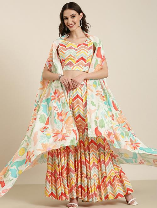 women multi color chevron printed fusion set - 20251267 -  Standard Image - 0