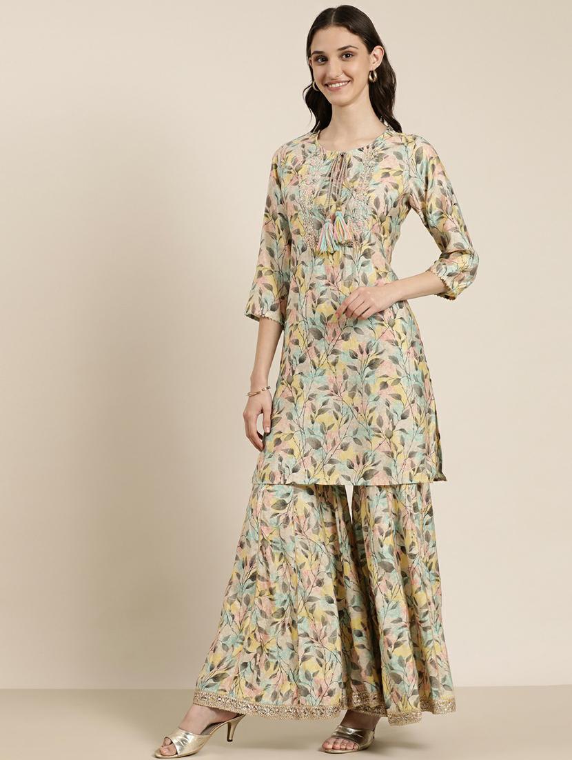 women printed kurta sharara set with dupatta - 20251270 - Standard Image - 1