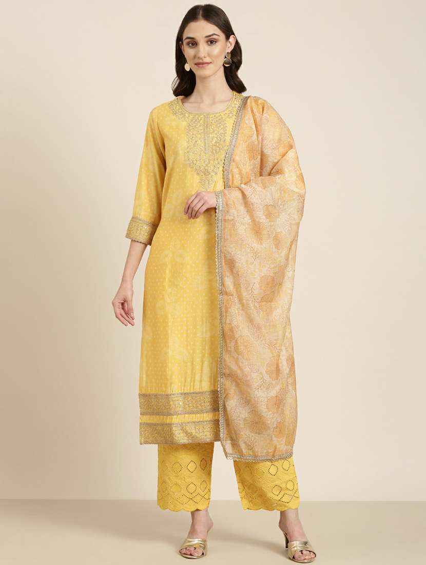 women polka dots kurta palazzo set with dupatta