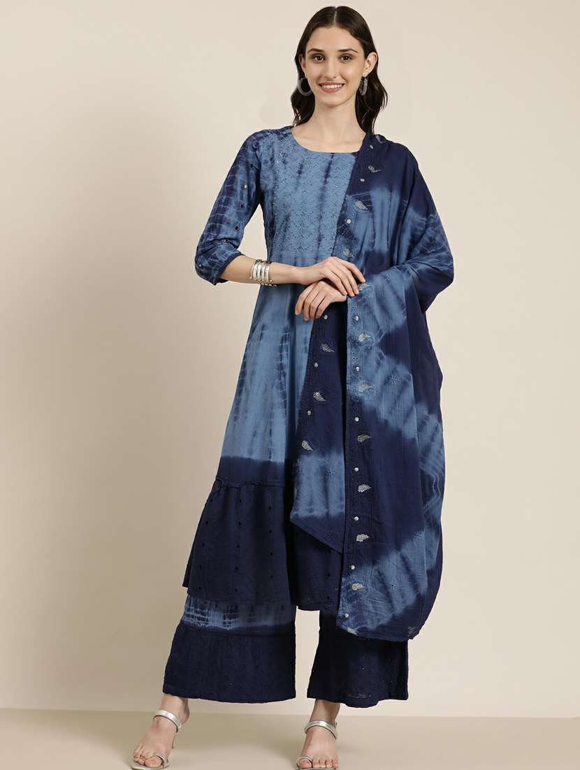 women tie & dye kurta palazzo set with dupatta - 20251293 -  Standard Image - 1