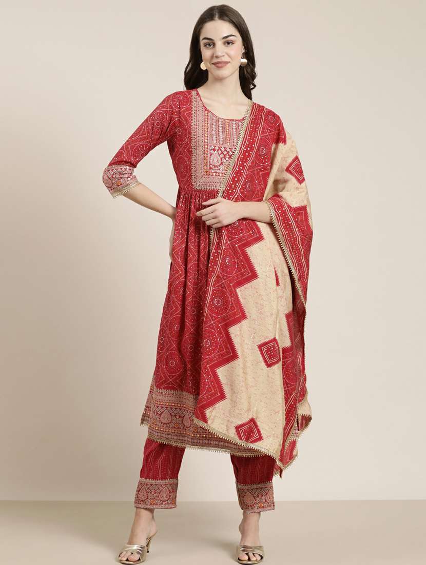 women three quarter sleeve kurta pant with dupatta set