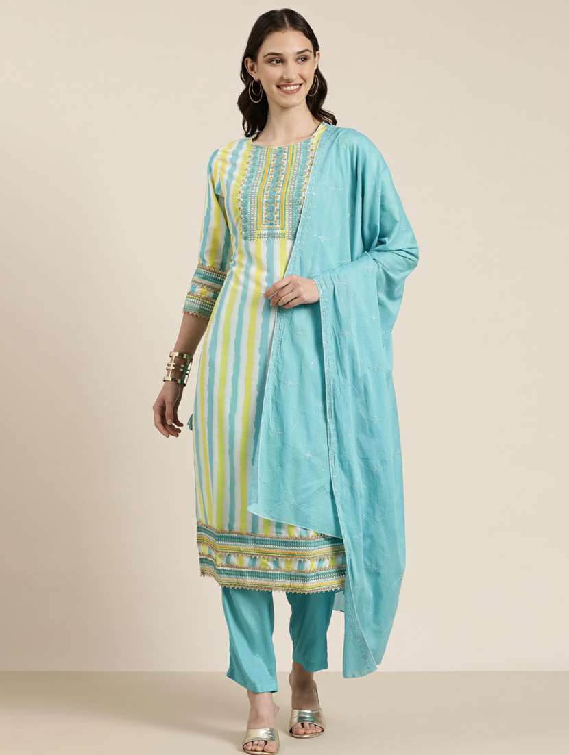women stripes kurta pant set with dupatta - 20251301 -  Standard Image - 1