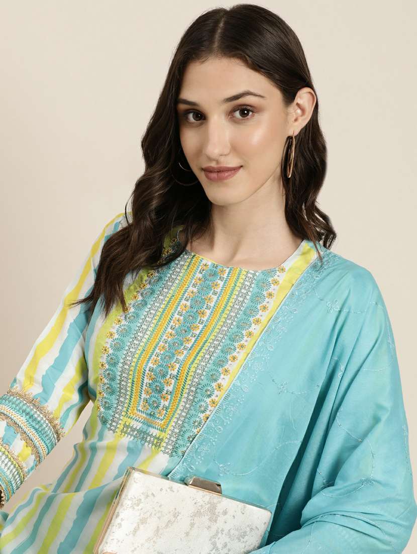 women stripes kurta pant set with dupatta - 20251301 -  Standard Image - 4