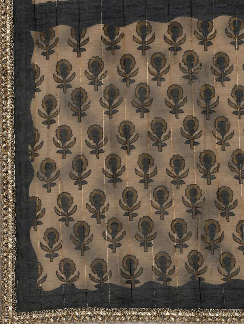 women khaki block print kurta pant set with dupatta - 20251304 -  Standard Image - 6