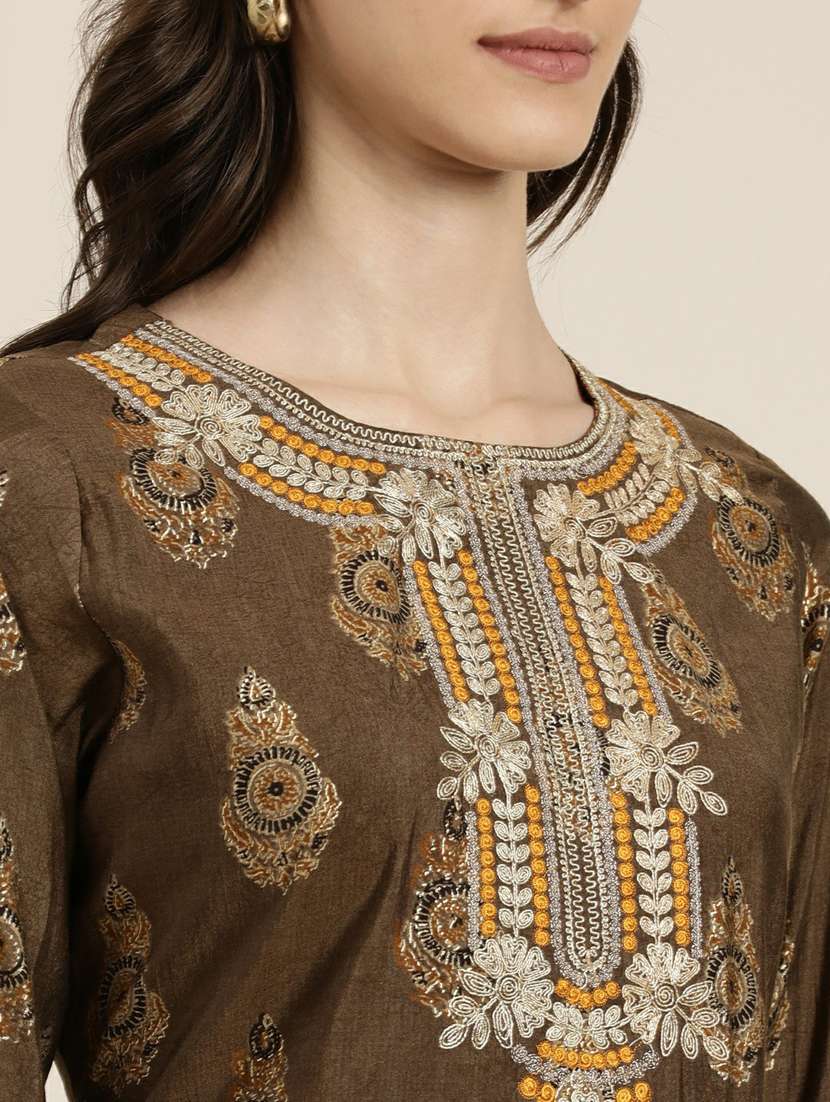 women brown printed kurta palazzo set with dupatta - 20251305 -  Standard Image - 6