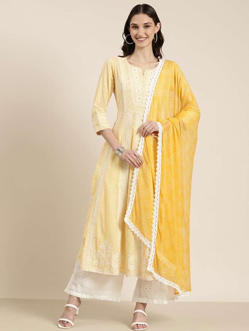 women printed kurta palazzo set with dupatta
