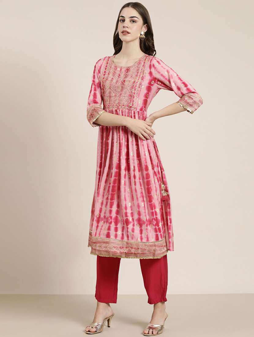 women tie & dye kurta pant set with dupatta - 20251312 -  Standard Image - 1