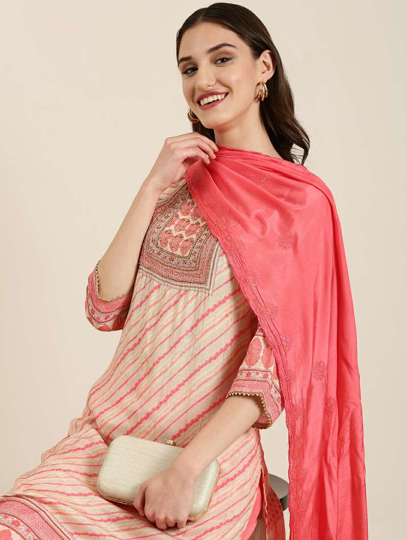 women leheriya round neck kurta pant set with dupatta - 20251332 -  Standard Image - 4
