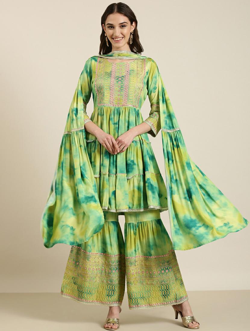 women tie & dye kurta sharara set with dupatta - 20251334 - Zoom Image - 0