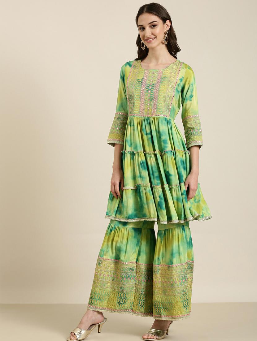 women tie & dye kurta sharara set with dupatta - 20251334 - Standard Image - 1