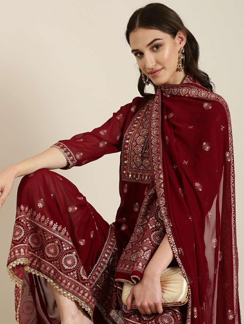 women embroidered kurta sharara set with dupatta - 20251346 - Standard Image - 4