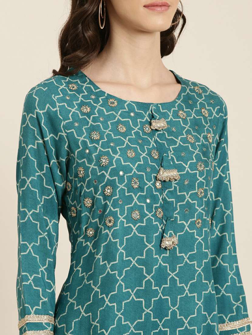 women geometric kurta sharara set with dupatta - 20251388 - Standard Image - 4