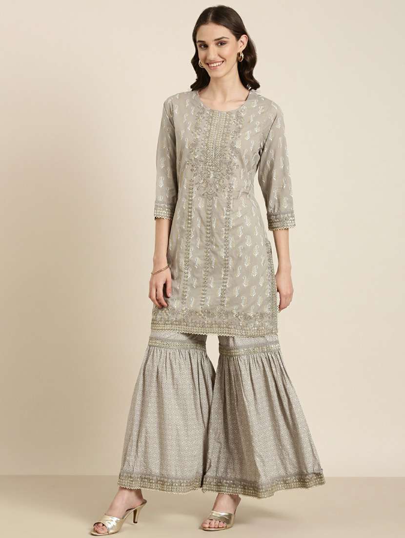 women paisley round neck kurta sharara set with dupatta - 20251412 -  Standard Image - 1