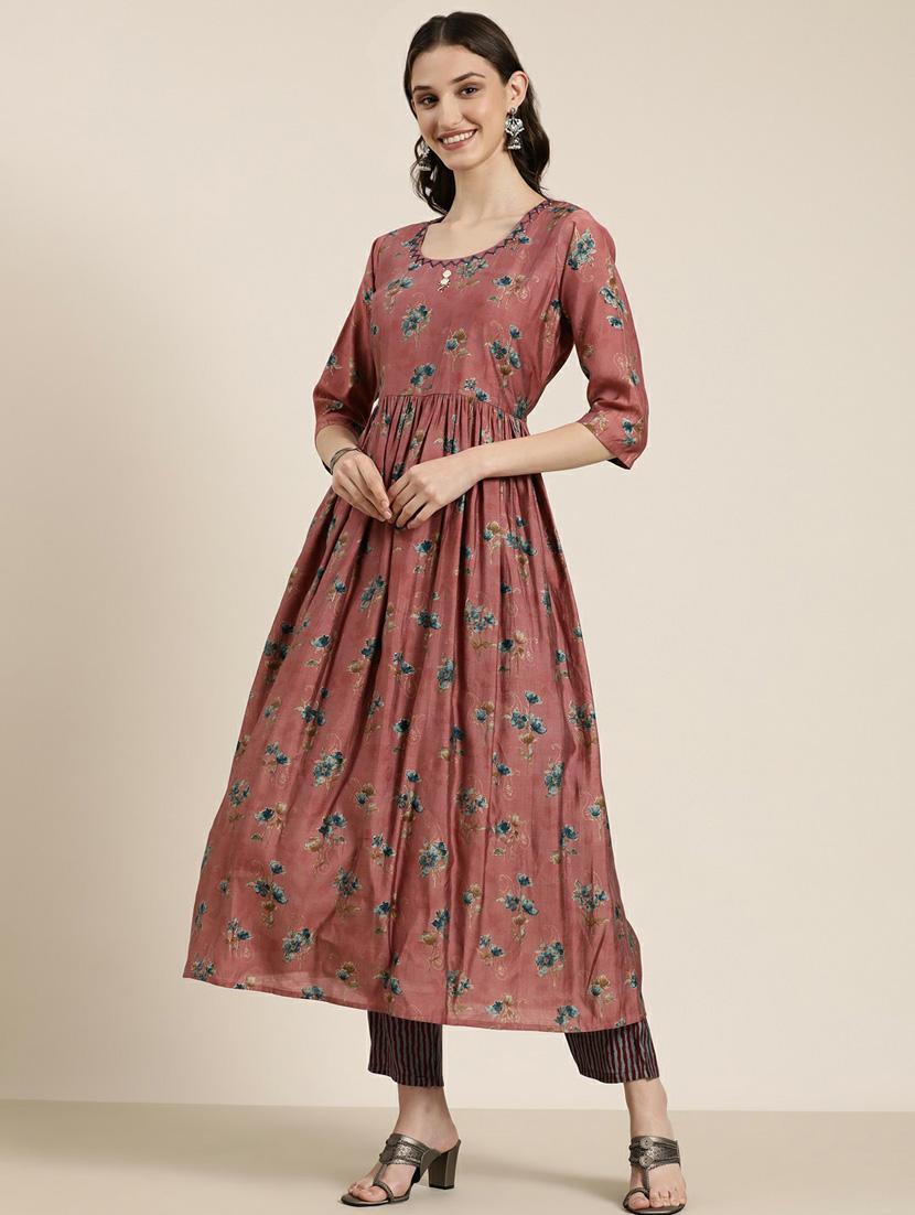 women three quarter sleeve anarkali kurta pant with dupatta set - 20251414 -  Standard Image - 1