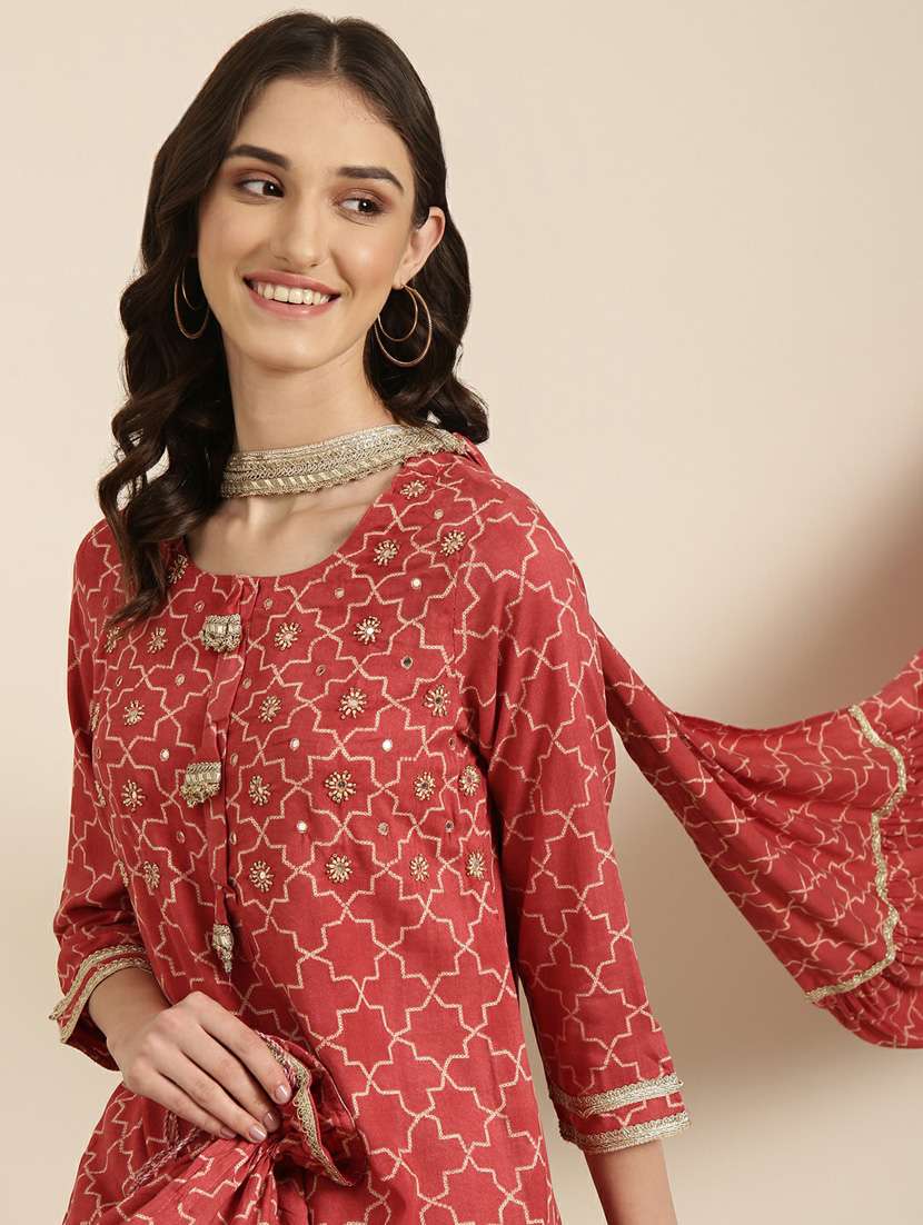 women geometric kurta sharara set with dupatta - 20251419 - Standard Image - 4