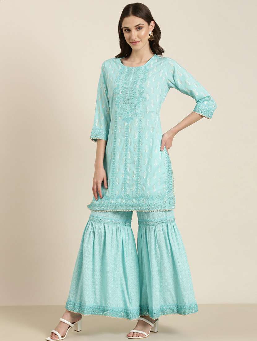 women embroidered kurta sharara set with dupatta - 20251421 -  Standard Image - 1