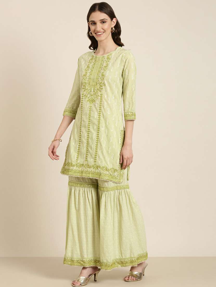 women paisley round neck kurta sharara set with dupatta - 20251423 -  Standard Image - 1