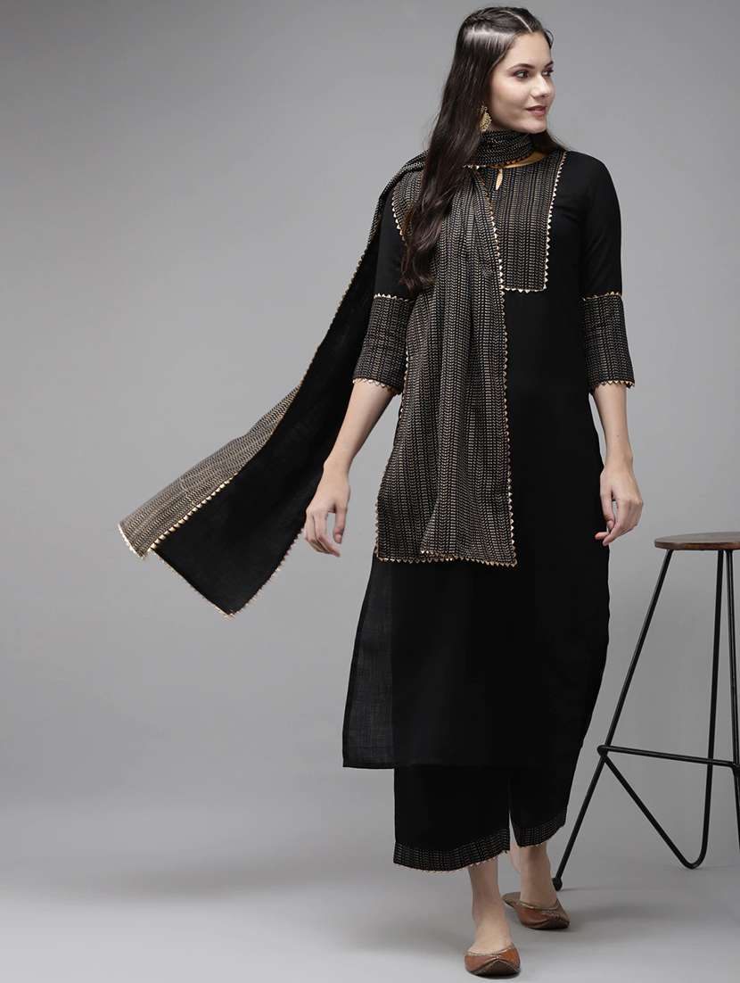 black colored kurta palazzo set - 20252118 - Standard Image - 1