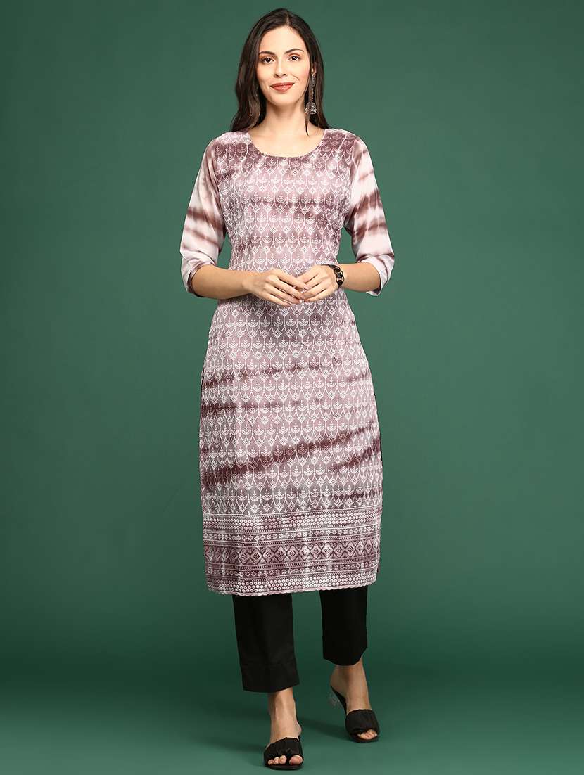 women's mauve round neck straight kurta