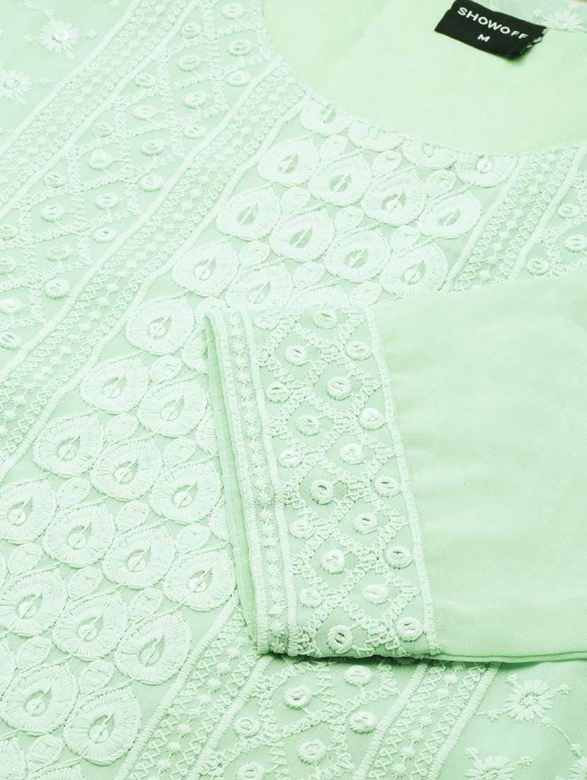 green embroidered georgette straight kurta - 20252225 -  Standard Image - 6