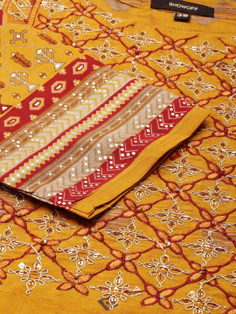 mustard yoke embroidered straight kurta - 20252226 -  Standard Image - 6