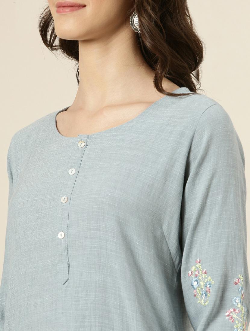 women's grey round neck straight kurta - 20252229 - Standard Image - 4