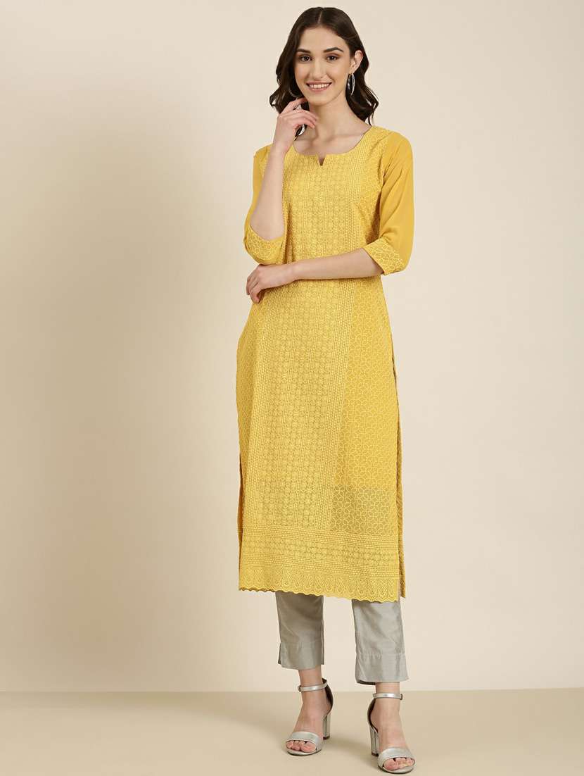 mustard cotton straight kurta